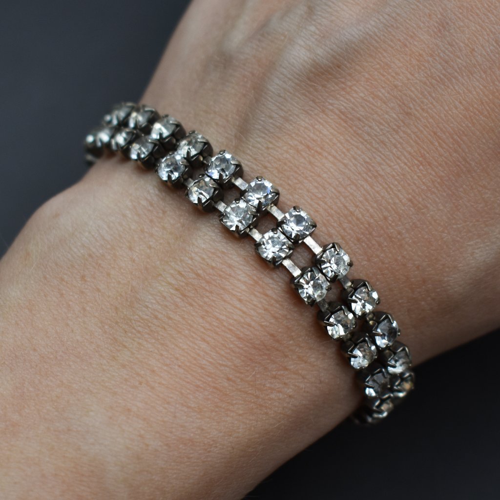 Fancy Thin Rhinestone Bracelet, Dainty Clear Crystal Cocktail Party Bracelet